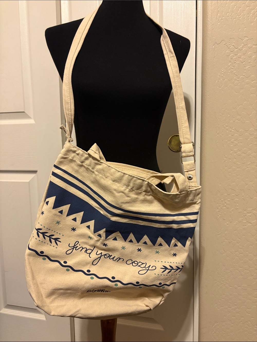 Canvas Crossbody Tote Bag "Find Your Cozy" in Natural. Fabfitfun tote